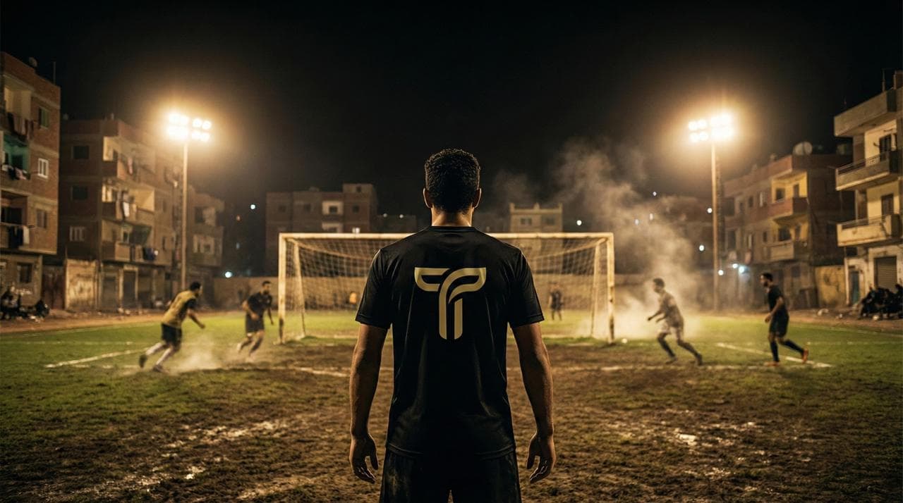 لاعب يقف أمام مرمى ملعب كرة قدم ليلي